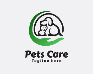 dog cat pet care hand circling logo template illustration
