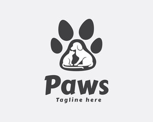 paw foot print dog cat pets care logo template illustration