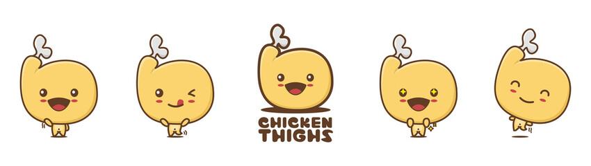 cute chicken thigh mascot, food cartoon illustration