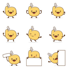 Obraz premium cute chicken thigh cartoon. with happy facial expressions and different poses