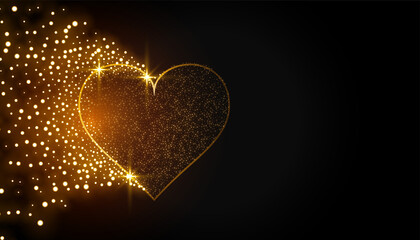 sparkling golden heart on black background