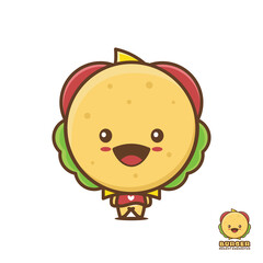 cute burger mascot, food cartoon illustration