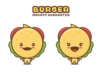 cute burger mascot, food cartoon illustration