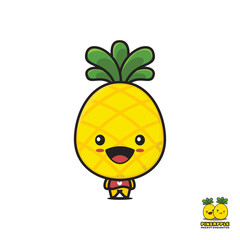 cute pineapple mascot, fruits cartoon illustration