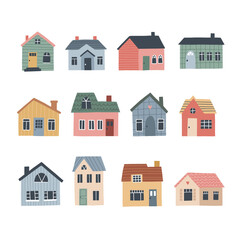 Set of cute houses. HAnd drawn vector illustration for map, poster or pattern.