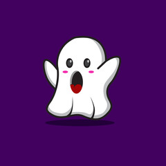 cute ghost cartoon purple color background for halloween.