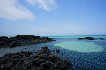 a beautiful seascape with clear bluish water