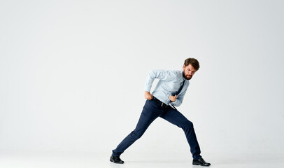 business man in a suit emotions movements gestures with hands manager