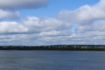 sky, clouds, summer, riverbank, horizon