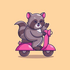 Cute raccoon riding a scooter cartoon
