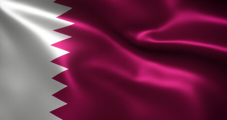 Qatar Flag with waving folds, close up view, 3D rendering