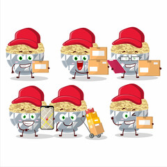 Cartoon character design of parboied long grain rice working as a courier