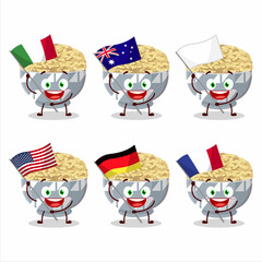 Parboied long grain rice cartoon character bring the flags of various countries
