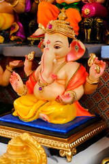 10 September 2021, Pune, India, Ganesha or Ganapati for sale at a shop on the event of Ganesh festival in India.