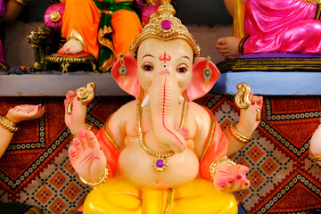 10 September 2021, Pune, India, Ganesha or Ganapati for sale at a shop on the event of Ganesh...