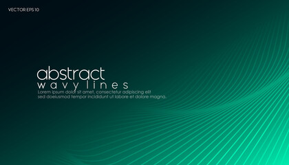 Minimal dark green background with wavy lines for business and technology banner design template. Vector