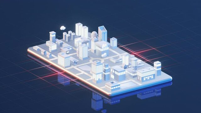 Information transfer between smart phones and cities, 3d rendering.