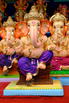 10 September 2021, Pune, India, Ganesha or Ganapati for sale at a shop on the event of Ganesh festival in India.