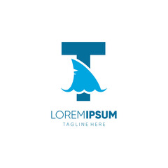 Letter T Shark Fin Logo Design Vector Icon Graphic Emblem Illustration