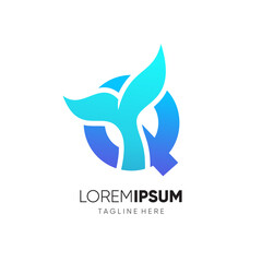 Letter Q Whale Tail Logo Design Vector Icon Graphic Emblem Illustration