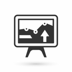 Grey Computer monitor with graph chart icon isolated on white background. Report text file icon. Accounting sign. Audit, analysis, planning. Vector