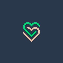 abstract logo two hearts hugging each other, taking care. two heart icon.