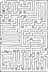 Abstract maze  labyrinth with entry and exit. Vector labyrinth. Manual labyrinth drawing. The game is a maze for fun.