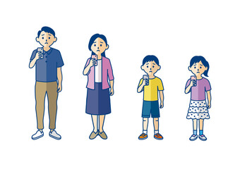 スマホで困っている家族の全身イラスト