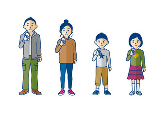 スマホで困っている家族の全身イラスト