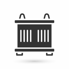 Grey Container icon isolated on white background. Crane lifts a container with cargo. Vector