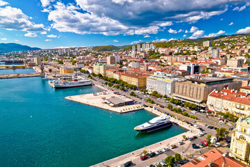Fototapeta na wymiar City of Rijeka waterfront aerial view