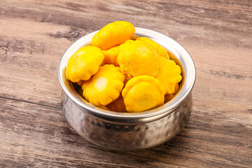 Marinated patissons in the bowl