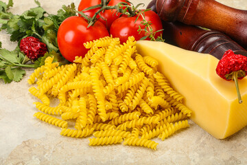 Raw Italian pasta Fusilli for cooking