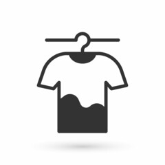 Grey Drying clothes icon isolated on white background. Clean shirt. Wash clothes on a rope with clothespins. Clothing care and tidiness. Vector
