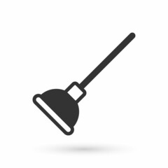 Grey Rubber plunger with wooden handle for pipe cleaning icon isolated on white background. Toilet plunger. Vector