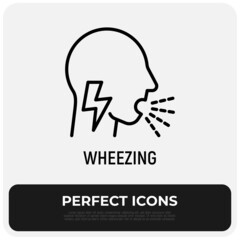 Wheezing thin line icon. Asthma symptom. Modern vector illustration.