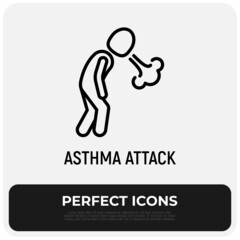 Asthma attack thin line icon. Shortness breathing. Symptom of respiratory disease. Modern vector illustration.