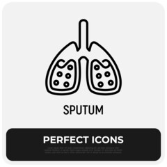 Sputum in lungs thin line icon. Symptom of asthma or pneumonia. Modern vector illustration.