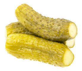 Pickled cucumbers isolated on white background. marinated pickles. salted cucumbers close up