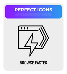 Faster browser thin line icon. Web page with flash. Modern vector illustration.