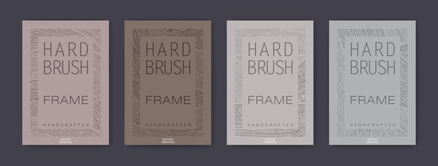 Set of artistic frames in A4 format. Handmade textured frame from a dry hard brush. Broad strokes. Vector graphics, design elements
