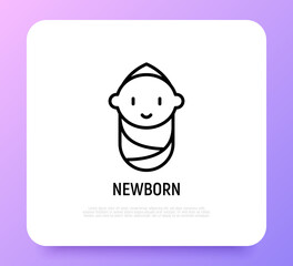 Smiling newborn thin line icon. Modern vector illustration.