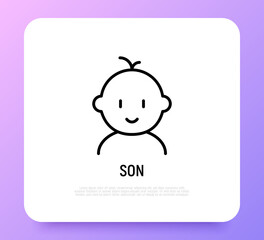 Baby boy thin line icon. Modern vector illustration of newborn.