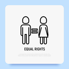 Equal gender rights thin line icon, woman and man are equal. Modern vector illustration.