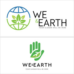 Go green global nature hand leaf logo design