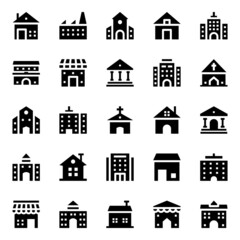Fototapeta premium Glyph icons for buildings.