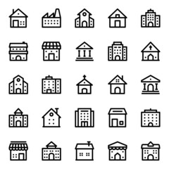 Outline icons for buildings.