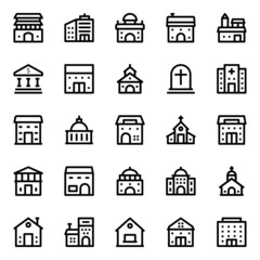 Outline icons for buildings.