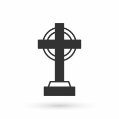 Grey Tombstone with cross icon isolated on white background. Grave icon. Happy Halloween party. Vector