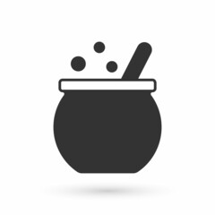 Grey Halloween witch cauldron icon isolated on white background. Happy Halloween party. Vector